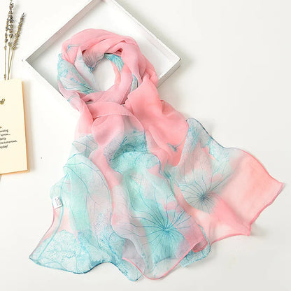 Women Silk Floral Scarf Long Sunscreen Beach Wrap - Smarsty