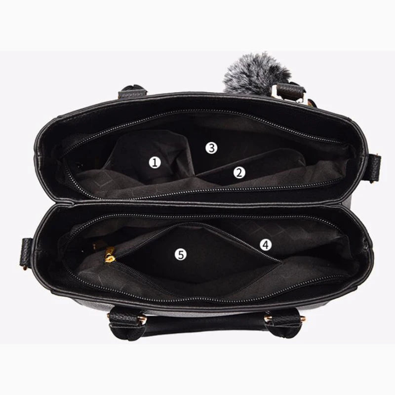 Embroidered Leather Messenger Bag for Women With Fur Accent - Smarsty