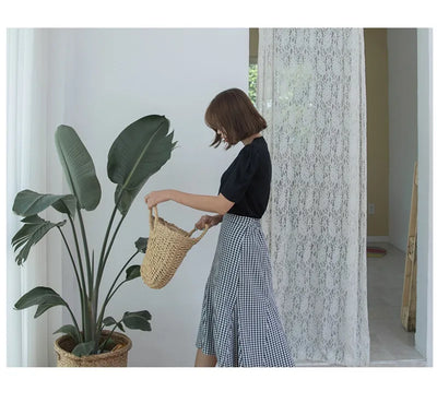 Summer Handmade Straw Bag for Women Beach Tote Moon Shaped - Smarsty