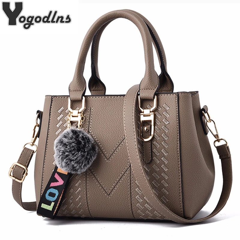 Embroidered Leather Messenger Bag for Women With Fur Accent - Smarsty