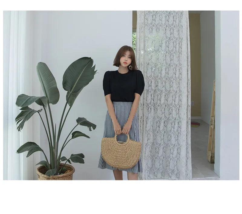 Summer Handmade Straw Bag for Women Beach Tote Moon Shaped - Smarsty