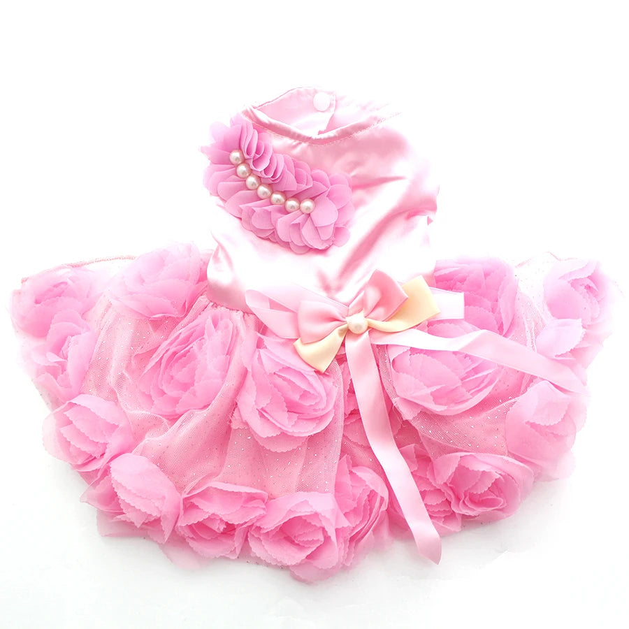 Pet Dog Wedding Dress Tutu with Bow and Rosette - Smarsty
