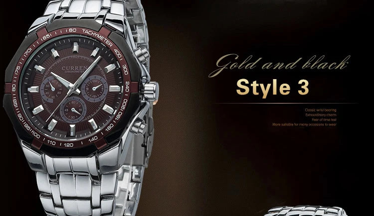 CURREN Men's Luxury Waterproof Stainless Steel Sports Watch - Smarsty