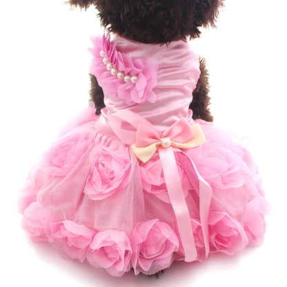 Pet Dog Wedding Dress Tutu with Bow and Rosette - Smarsty