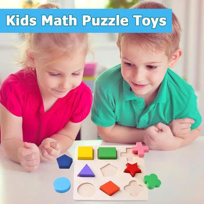 Wooden Geometric Shapes Montessori Puzzle Sorting Math Bricks Preschool Learning Educational Game Baby Toddler Toys for Children by Smarsty