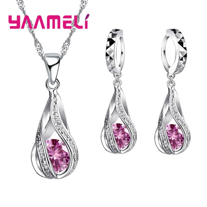 Water Drop CZ 925 Sterling Silver Jewelry Set - Smarsty