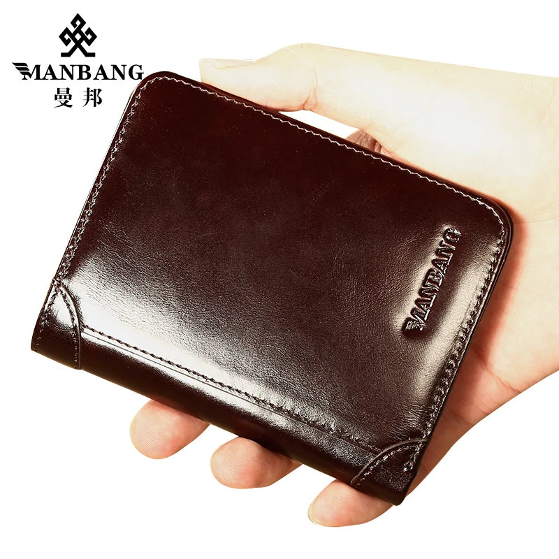 ManBang Classic Style Wallet Genuine Leather Men Wallets Short Male Purse Card Holder Wallet Men Fashion High Quality - Smarsty