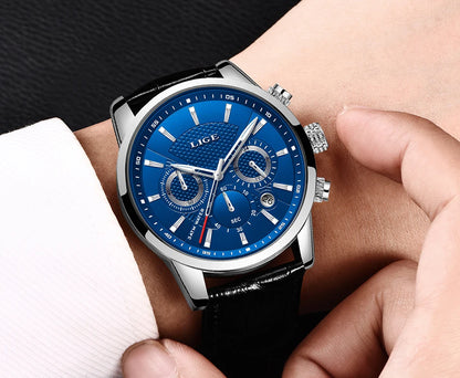 LIGE Luxury Men's Leather Sport Watch with Chronograph - Smarsty