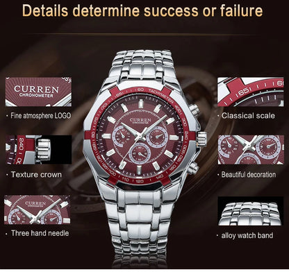 CURREN Men's Luxury Waterproof Stainless Steel Sports Watch - Smarsty