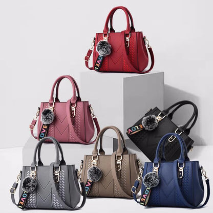 Embroidered Leather Messenger Bag for Women With Fur Accent - Smarsty