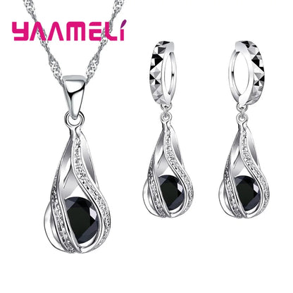 Water Drop CZ 925 Sterling Silver Jewelry Set - Smarsty
