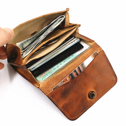 Genuine Leather Wallet for Men Women Brand Vintage Handmade Short Small Men's Wallets Card Holder Original Leather Coin Purse - Smarsty