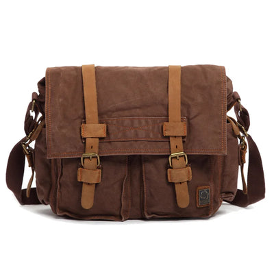 Vintage Leather Canvas Messenger Bag Unisex Crossbody - Smarsty