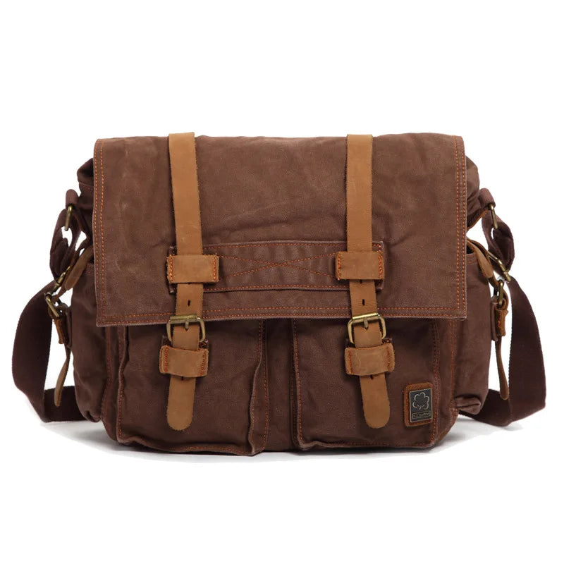 Vintage Leather Canvas Messenger Bag Unisex Crossbody - Smarsty
