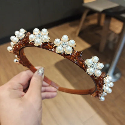 Double Layer Braided Headband With Pearl Accent Comfortable - Smarsty