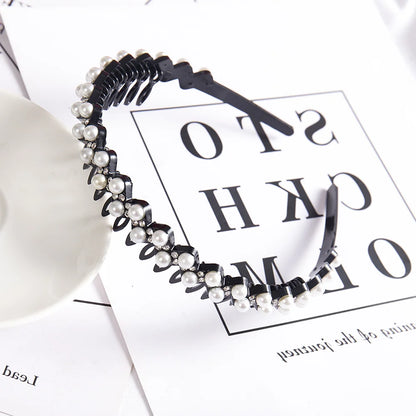 Double Layer Braided Headband With Pearl Accent Comfortable - Smarsty