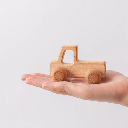 Wooden Baby Car Toys Beech Wooden Dinosaur Cartoon Car Teether Educational Montessori Toys For Children Teething Baby Toys