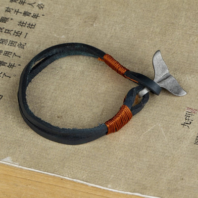 Vintage Leather Whale Tail Bracelet Beach Jewelry for Men Women - Smarsty