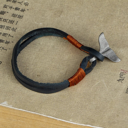 Vintage Leather Whale Tail Bracelet Beach Jewelry for Men Women - Smarsty