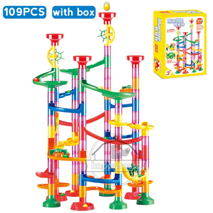 Marble Run Race Track Building Blocks Kids 3D Maze Ball Roll Toy DIY Marble Run Race Coaster Set 80/105/109/133pc Christmas Gift - Smarsty