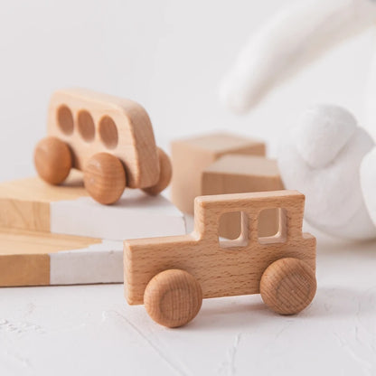 Wooden Baby Car Toys Beech Wooden Dinosaur Cartoon Car Teether Educational Montessori Toys For Children Teething Baby Toys