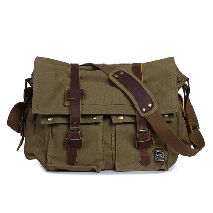 Vintage Leather Canvas Messenger Bag Unisex Crossbody - Smarsty