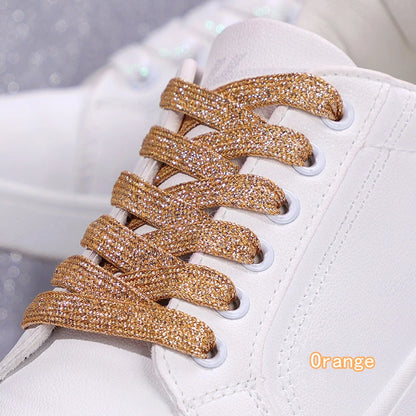 1Pair Fashion Glitter Shoelaces Colorful Flat Shoe laces for Athletic Running Sneakers Shoes Boot 1CM Width Shoelace Strings