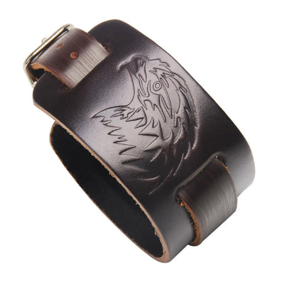 Men's Genuine Leather Bracelet Adjustable Vintage Punk Style - Smarsty