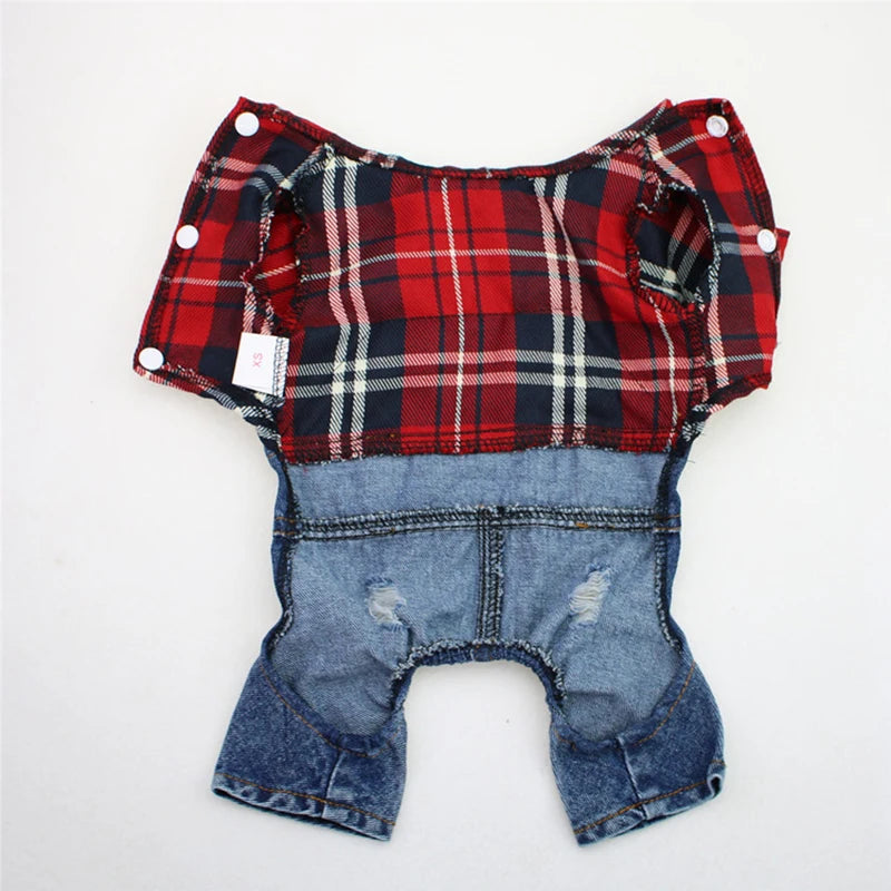 Denim Plaid Jumpsuit Hoodie for Dogs and Cats - Smarsty