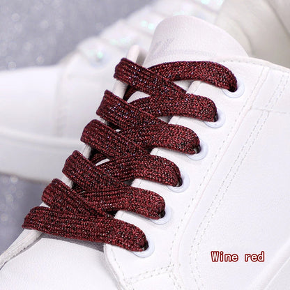 1Pair Fashion Glitter Shoelaces Colorful Flat Shoe laces for Athletic Running Sneakers Shoes Boot 1CM Width Shoelace Strings