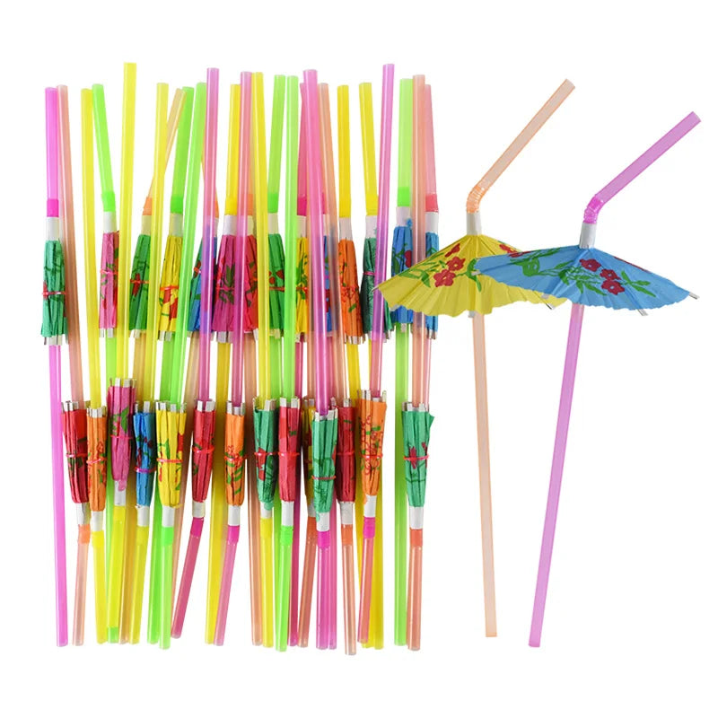 50PCS Hawaiian Party Umbrella Straws for Tropical Celebrations - Smarsty