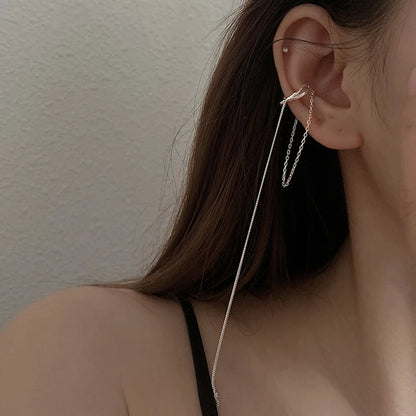 Silver Crystal Tassel Non Piercing Ear Cuff Clip Earrings - Smarsty
