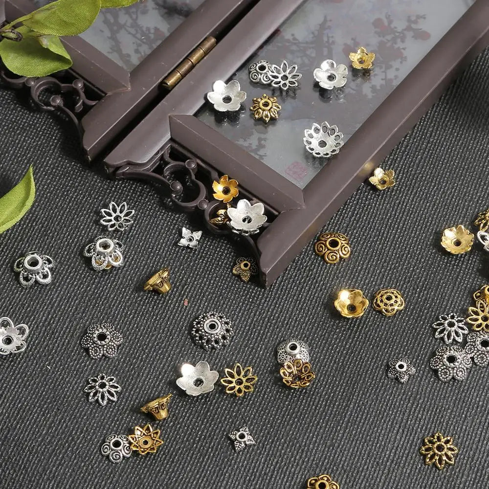 50pcs Tibetan Silver Leaf Flower Bead Caps for Jewelry Making - Smarsty