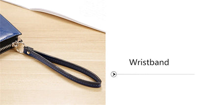Women's Vintage Oil Wax PU Leather Clutch Wallet Female Large Capacity Phone Purse Ladies Wristband Simple Card Holder Pouch Bag - Smarsty