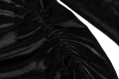2022 Autumn Winter Women Solid Velvet Long Sleeve Ruched Midi Dress Side Slit Bodycon Sexy Streetwear Party Elegant Club - Smarsty