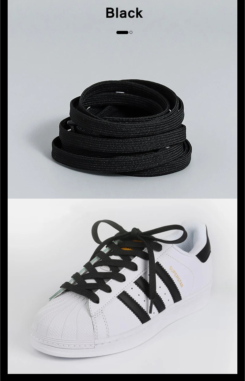 1 Pair Black White Shoe Laces Flat Double Woven Anti-slip Polyester Shoelaces Sports Casual White Shoes Classic Shoelace - Smarsty