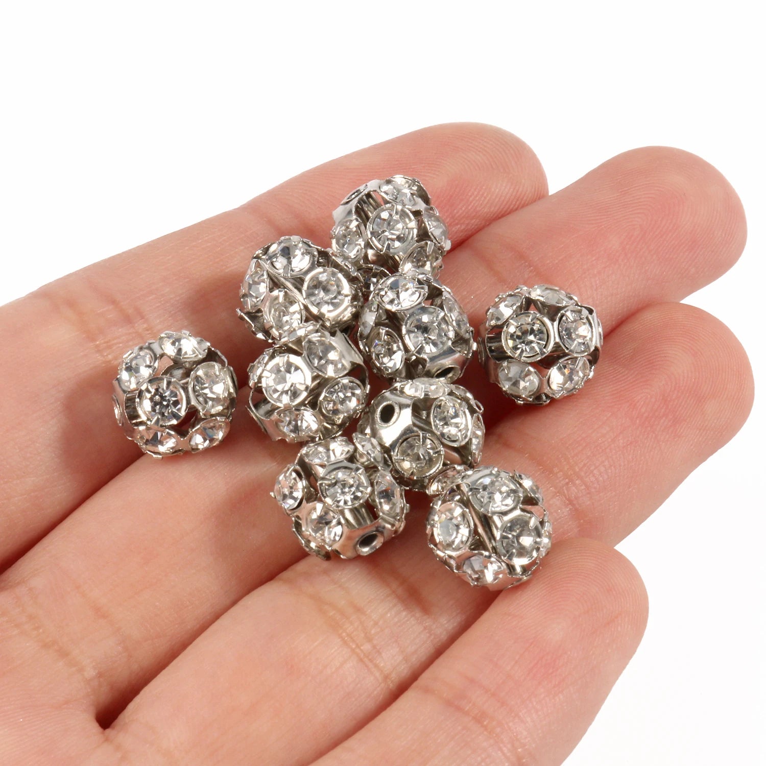 50pcs AB Color Metal Crystal Rhinestone Beads for Jewelry Making - Smarsty