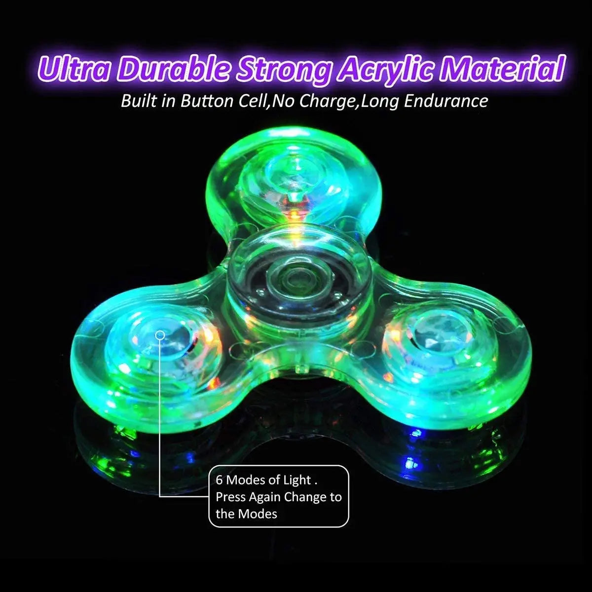 Crystal Luminous LED light Fidget Spinner Hand Top Spinners Glow in Dark EDC Stress Relief Toys Kinetic Gyroscope for Children by Smarsty