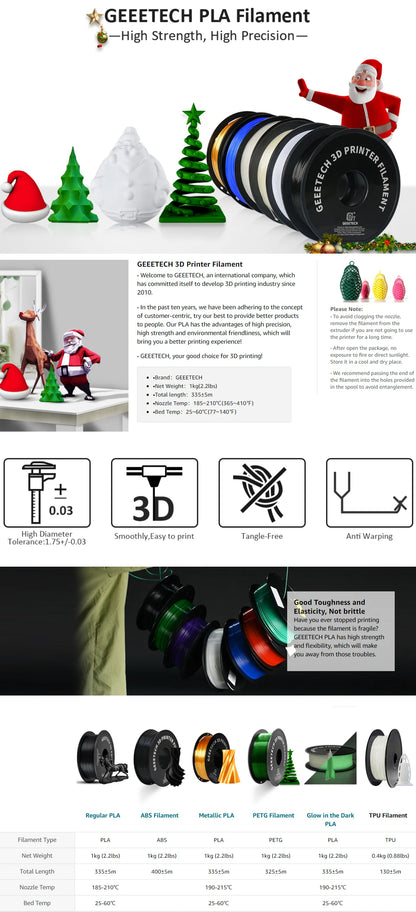 GEEETECH High-Speed PLA Filament 1.75mm 1kg 1 spool, Fast Curing, Better Liquidity, HS-PLA High-Speed 3D Printing Filament
