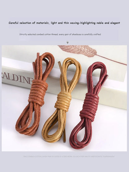 1Pair Cotton Waxed Shoelaces Round Oxford Shoe laces Boots Laces Waterproof Leather Shoelace Length 60/80/100/120/140/180cm - Smarsty