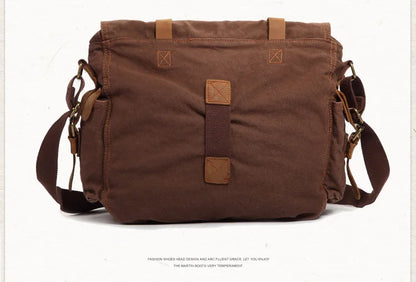Vintage Leather Canvas Messenger Bag Unisex Crossbody - Smarsty