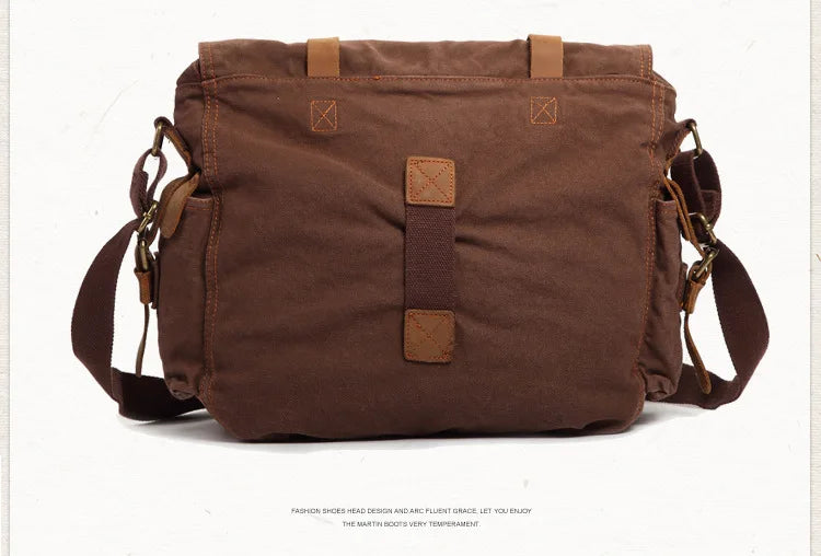 Vintage Leather Canvas Messenger Bag Unisex Crossbody - Smarsty