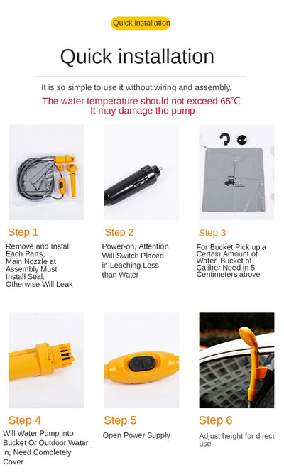 Portable Camping Shower Hiking Travel 12V Car Cigarette Lighter Outdoor Bath Shower of Plant Watering Car Cleaning Pet Bath Pump by Smarsty
