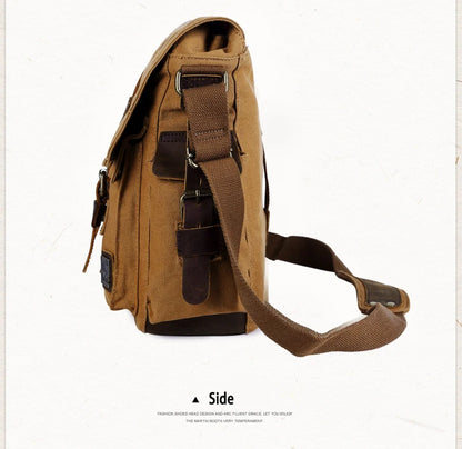 Vintage Leather Canvas Messenger Bag Unisex Crossbody - Smarsty