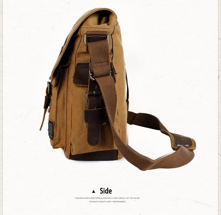 Vintage Leather Canvas Messenger Bag Unisex Crossbody - Smarsty
