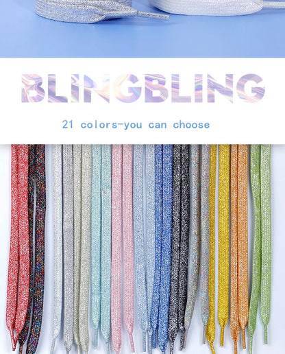 1Pair Fashion Glitter Shoelaces Colorful Flat Shoe laces for Athletic Running Sneakers Shoes Boot 1CM Width Shoelace Strings