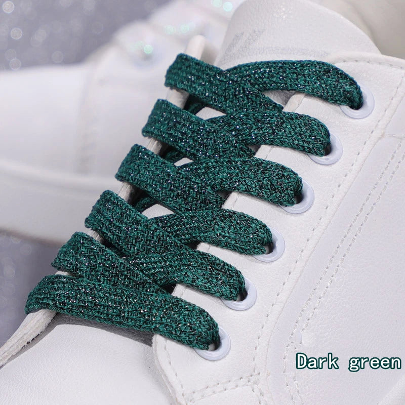 1Pair Fashion Glitter Shoelaces Colorful Flat Shoe laces for Athletic Running Sneakers Shoes Boot 1CM Width Shoelace Strings