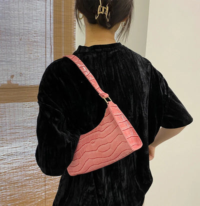 PU Leather Alligator Pattern Women Slim Shoulder Bag Purse - Smarsty