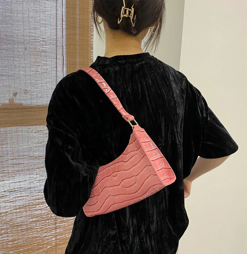 PU Leather Alligator Pattern Women Slim Shoulder Bag Purse - Smarsty