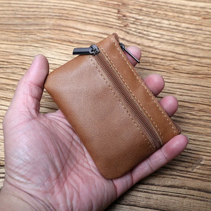 Genuine Leather Mini Coin Purse for MenTop Layer Cowhide Wallet Women Zipper Vintage Card Bag Short Lady Wallet Key Case NZPJ